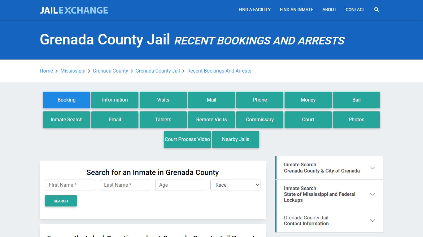 Grenada County Jail Recent Bookings And Arrests - Jail Exchange