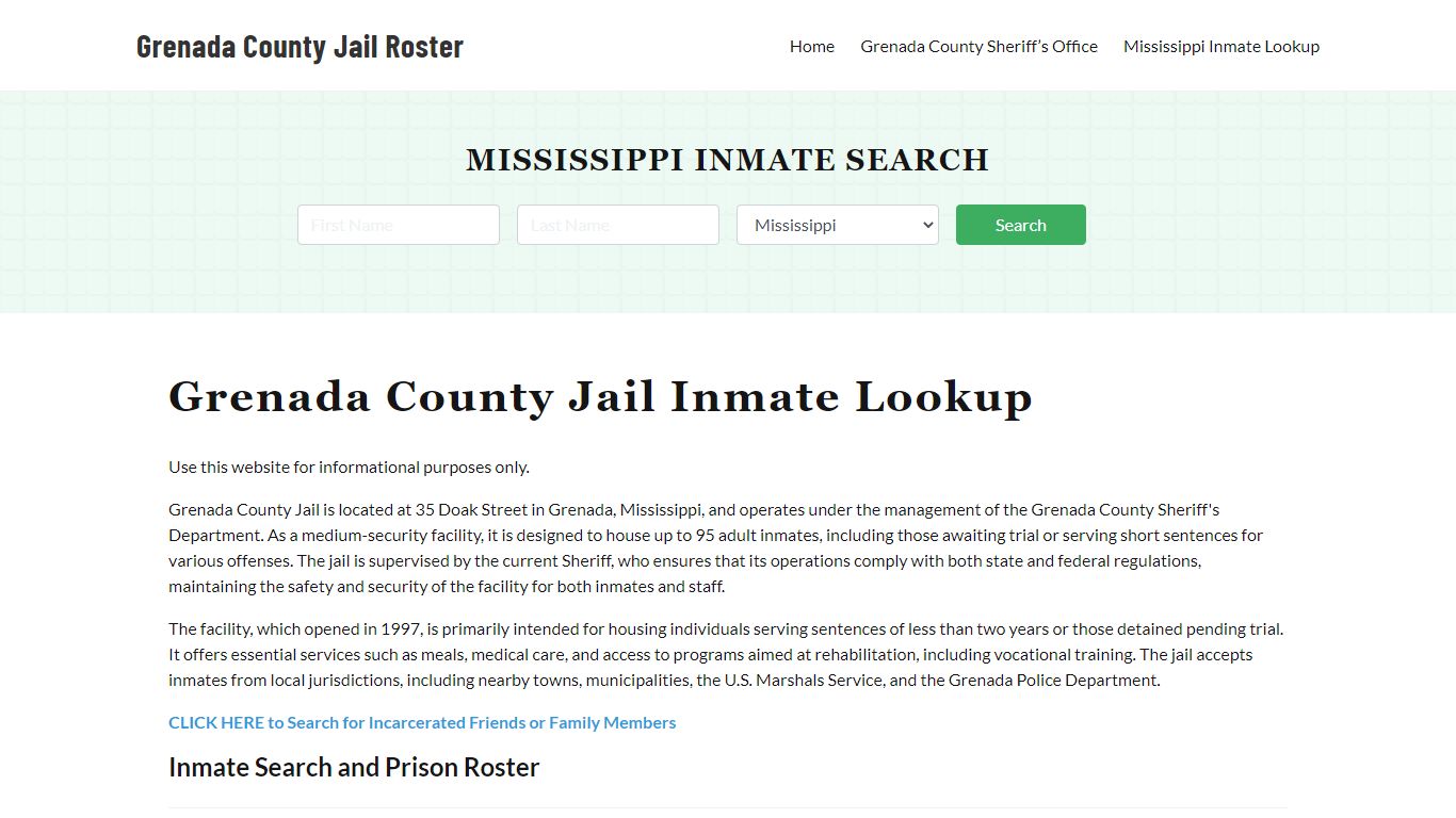 Grenada County Jail Roster Lookup, MS, Inmate Search